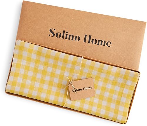 Miniatura 4 de Solino Home Camino de mesa de lino a cuadros a cuadros  Camino de mesa de tela de lino 100 % puro de 14 x 48 pulgadas  Camino de mesa a cuadros