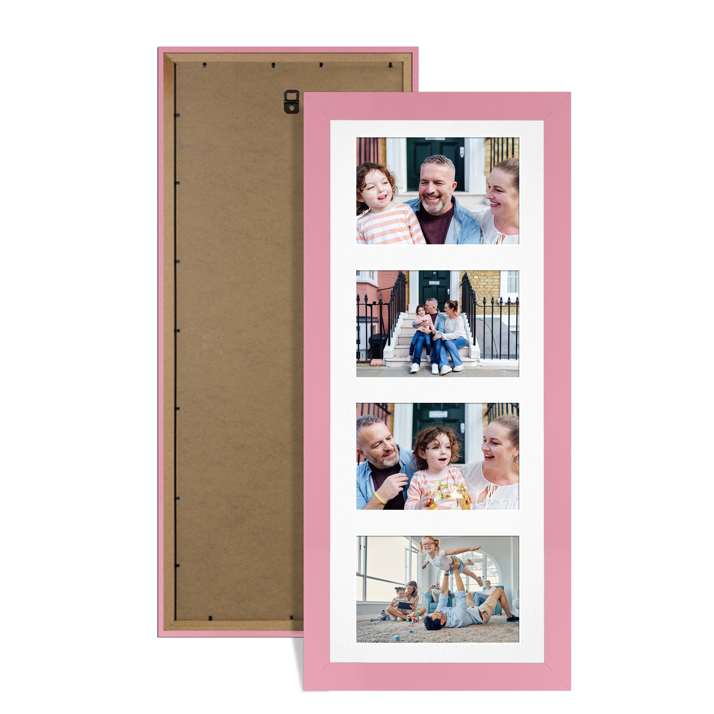 Alison Kingsgate Pink 50x20cm Photo frames for multiple pictures -4 Apertures Collage Frame with White Mount - Holds (4x) 6x4 Photos - Engineered Wood & Perspex โ image 1