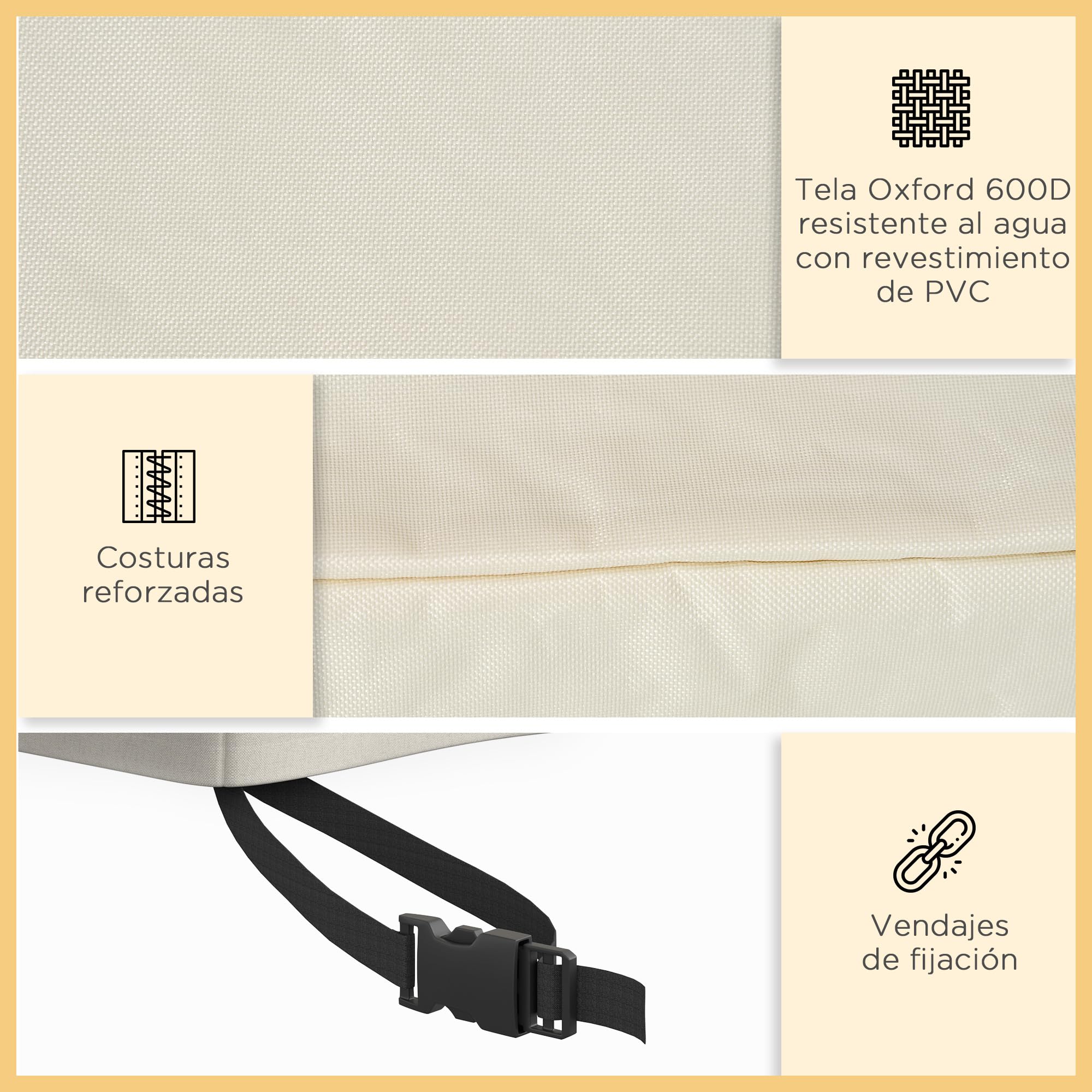 Outsunny Funda para Banco de Jardín 3-4 Plazas, Funda Sofá Exterior Impermeable, Tela Oxford 600D con Recubrimiento Resistente a los Rayos UV y al Polvo, 218x111x63/101 cm para Patio, Terraza, Beige