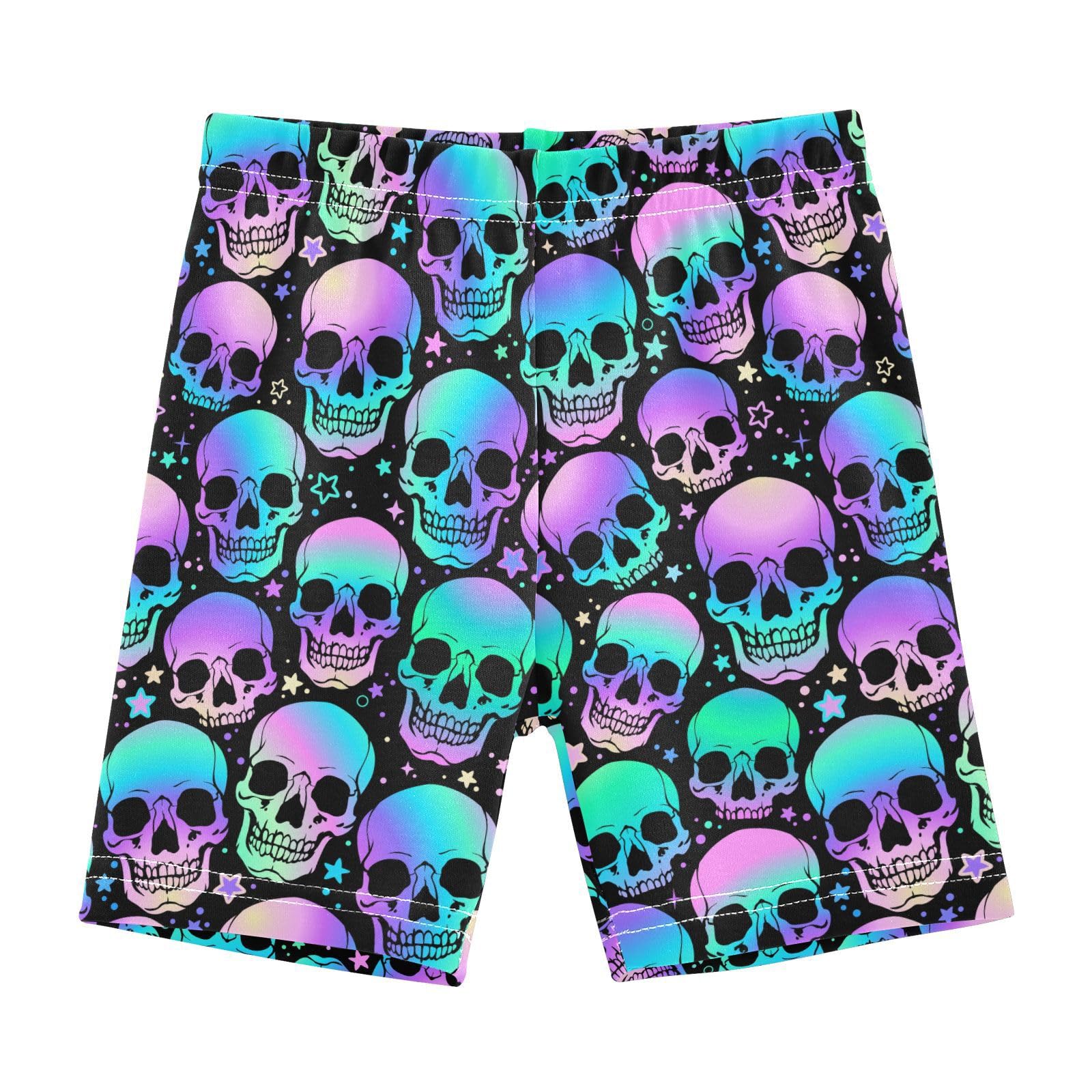 JHKKU Girls Bright Skulls Shorts Cotton Cartwheel Bike Kids Biker Under Dress Dance Short Girl Clothes 5T