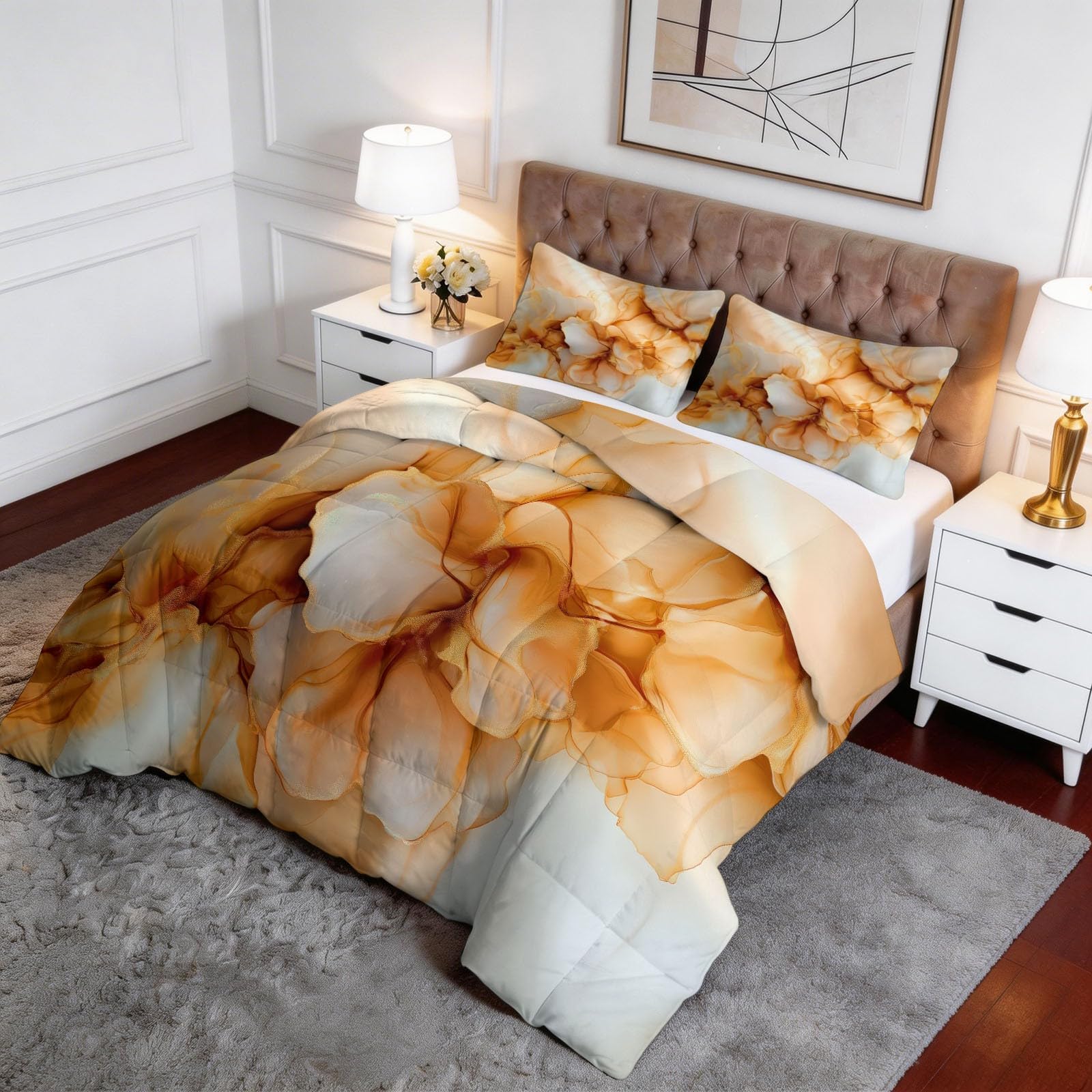 Trapunta Matrimoniale o Singola Stampa 3D 260x240 cm Marmo consistenza Trapunta Set 3 Pezzi con 2 Federe, Piumone Letto 4 Stagioni Trapuntino Traspirante Morbida