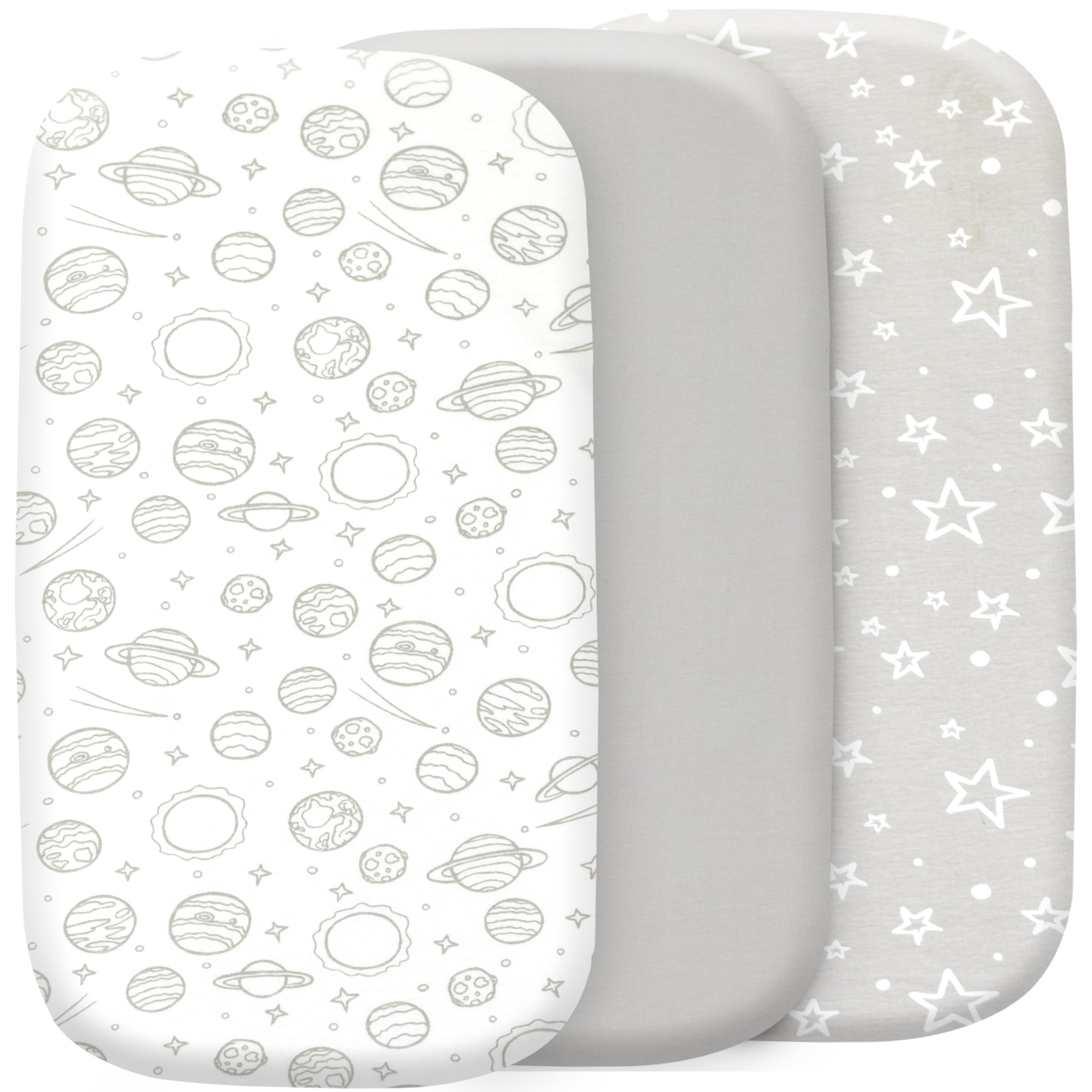 Organic Bassinet Sheets 3 Pack, 33x17 Fitted Sheet for Boys &amp; Girls, Soft 100% Jersey Cotton, Universal Fit for Halo Bassinest, Baby Delight, Graco, Oval &amp; Rectangle Mattress