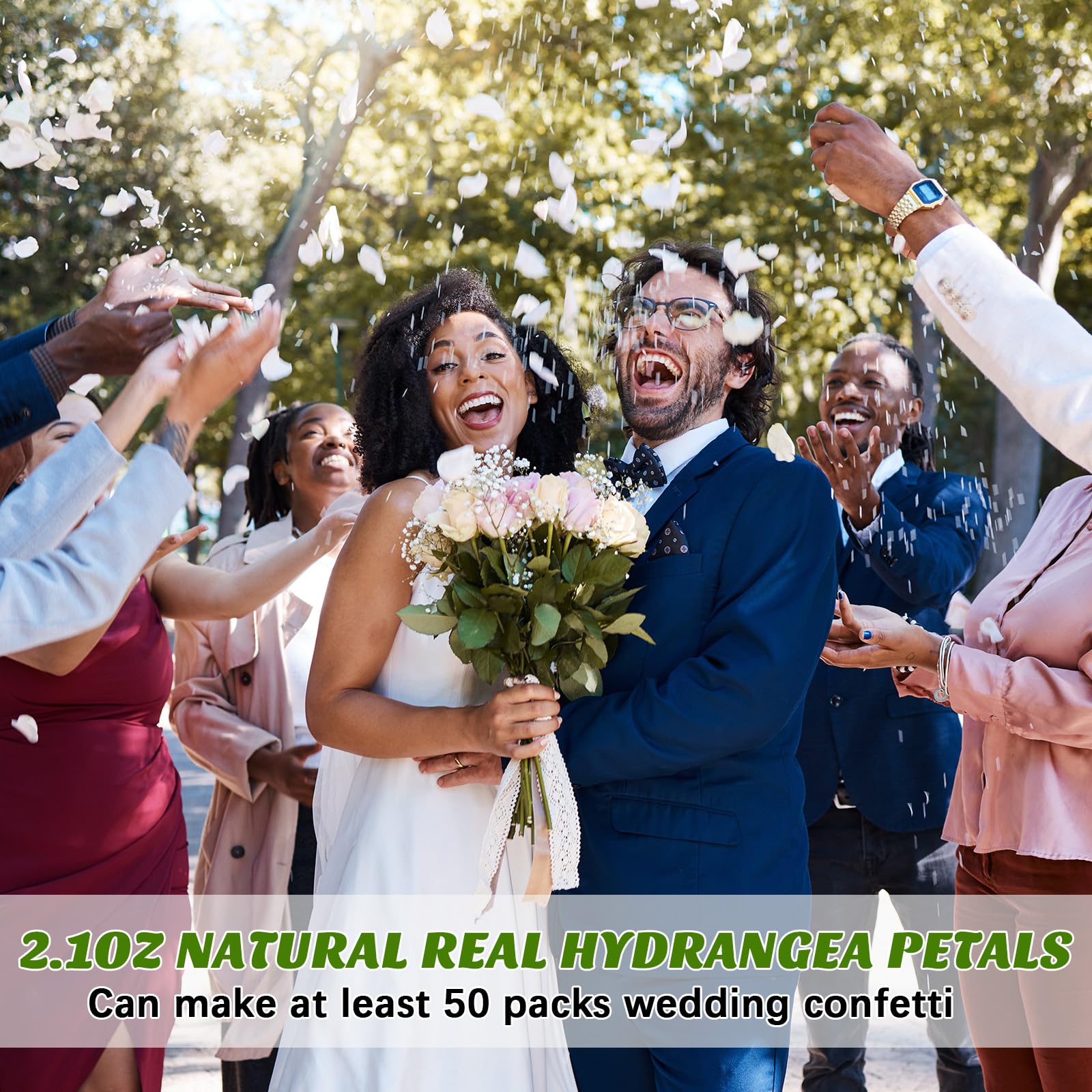Wavwavw Paquete de 55 confeti biodegradables, pétalos de flores de hortensias secos blancos con 60 calcomanías de confeti de boda, pétalos de flores biodegradables para bodas, ideas de envío,