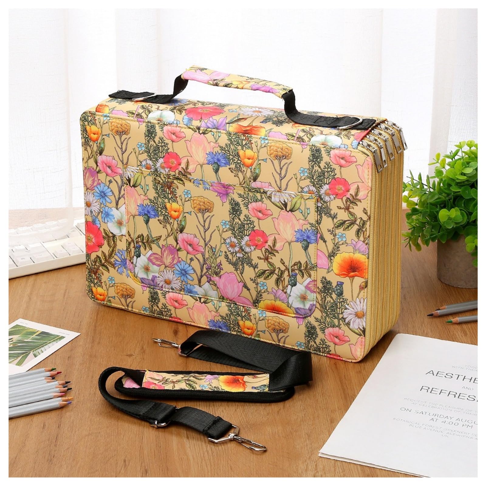 Estuche de lápices de colores genérico, 480 ranuras con cremallera, portalápices, lápices, bolígrafos, rotuladores, para escuela y oficina, con estuche de lápiz, gran capacidad, amarillo, Organizador