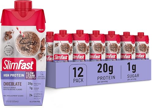 SlimFast Protein Shake & Atkins Milk Chocolate Delight Protein Shake, 15g Protein, Low Glycemic, 2g Net Carb, 1g Sugar, Keto Friendly, 12 Count