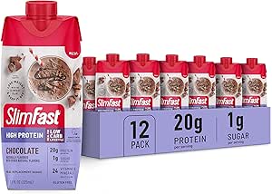 SlimFast Protein Shake, Chocolate- 20g Protein, Meal Replacement Shake Ready to Drink, High Protein with Low Carb and Low Sugar, 24 Vitamins and Minerals, 12 Count (Pack of 1) (Packaging May Vary)
