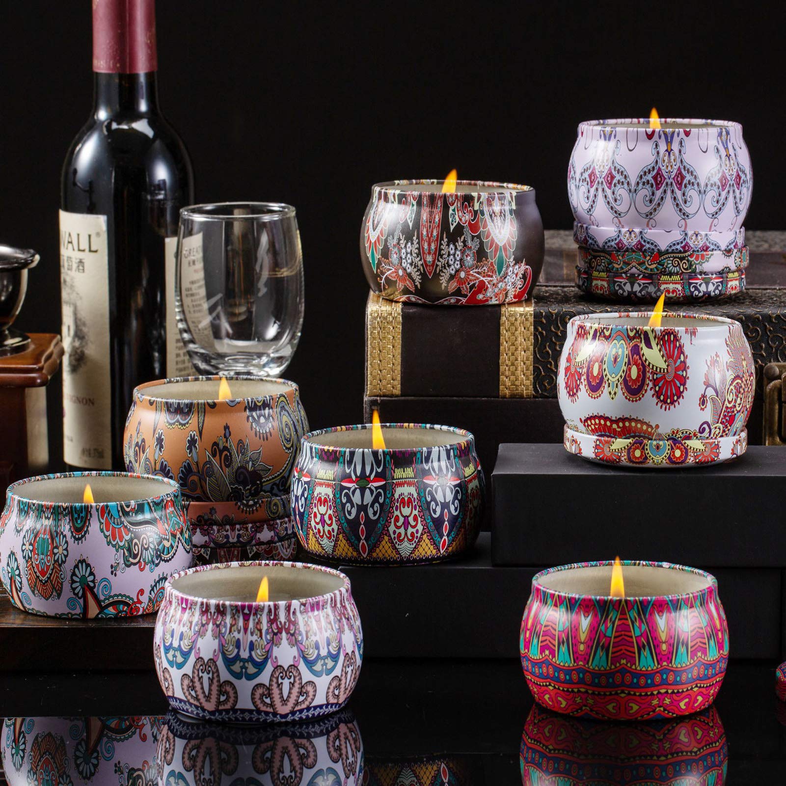 Set de velas con aroma 8, juego, puro natural de soja lata de soja cera velas de aromaterapia mujeres día de la madre cumpleaños decoración navideña