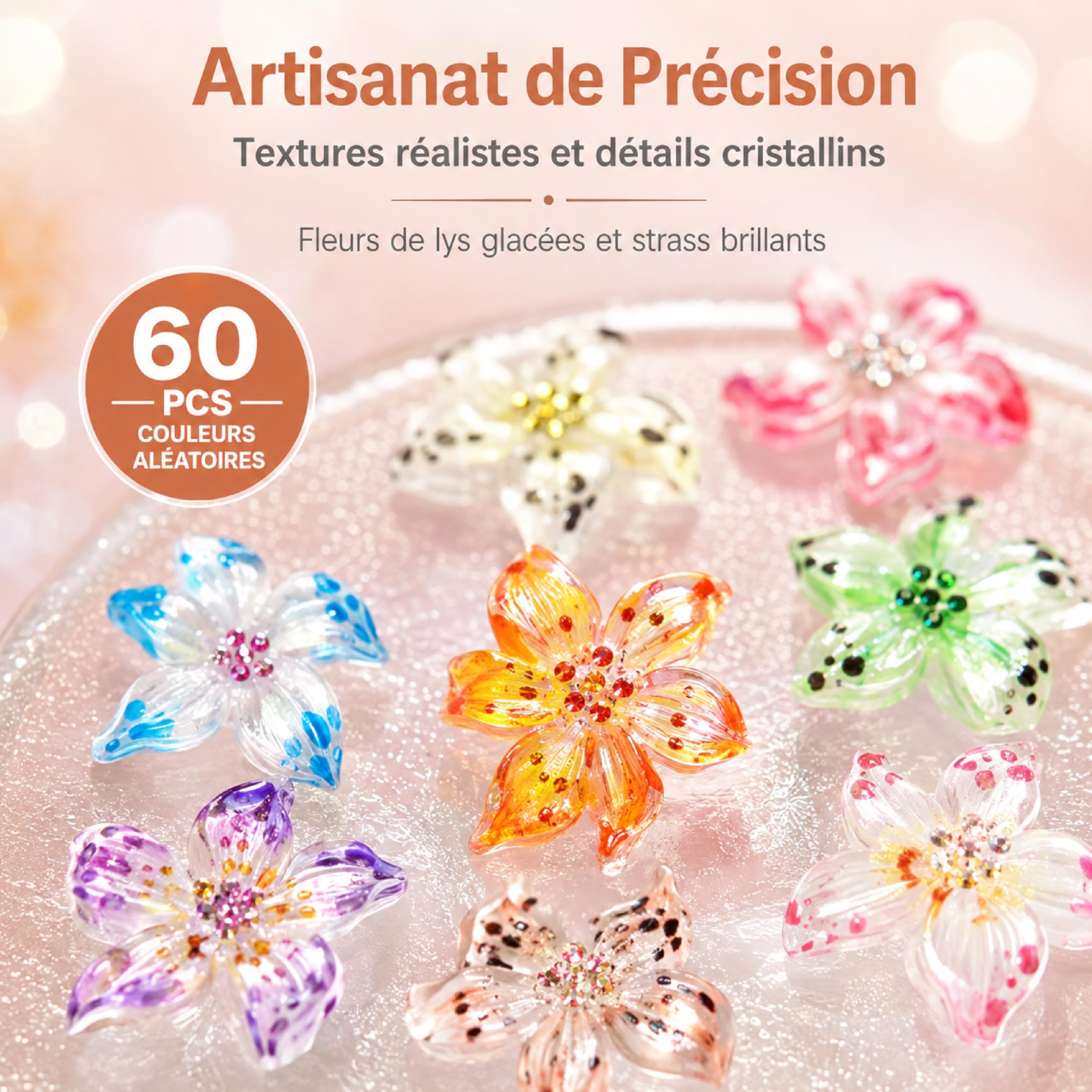 Zestaw 60 sztuk 3D Flower Charms, zawieszki do paznokci w kształcie kwiatów, ozdoby kwiatowe do paznokci, do dekoracji manicure i kreacji