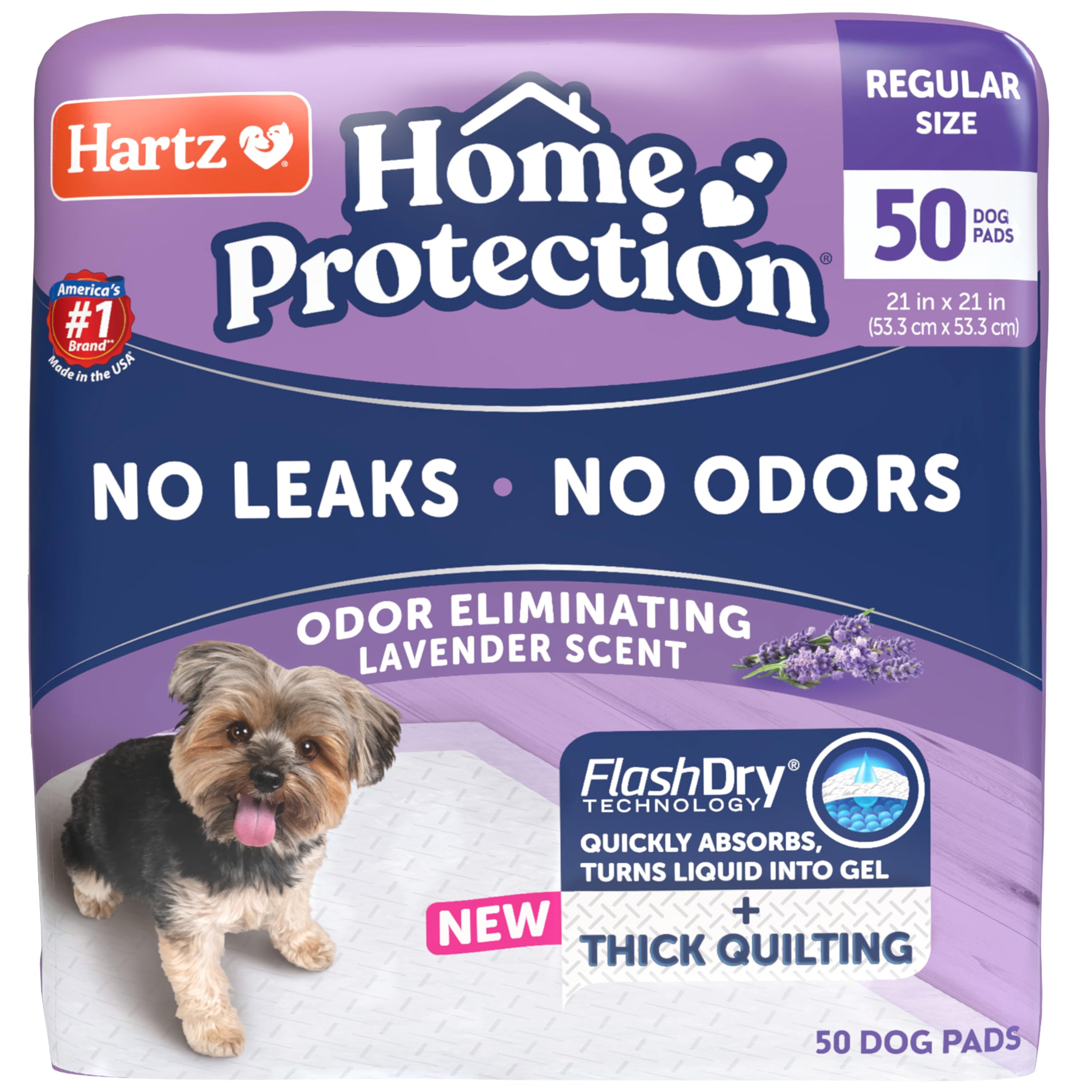 Hartz Home Protection Super Absorbent Odor Eliminating Lavender Scented No Leak Dog Pads, 50 count