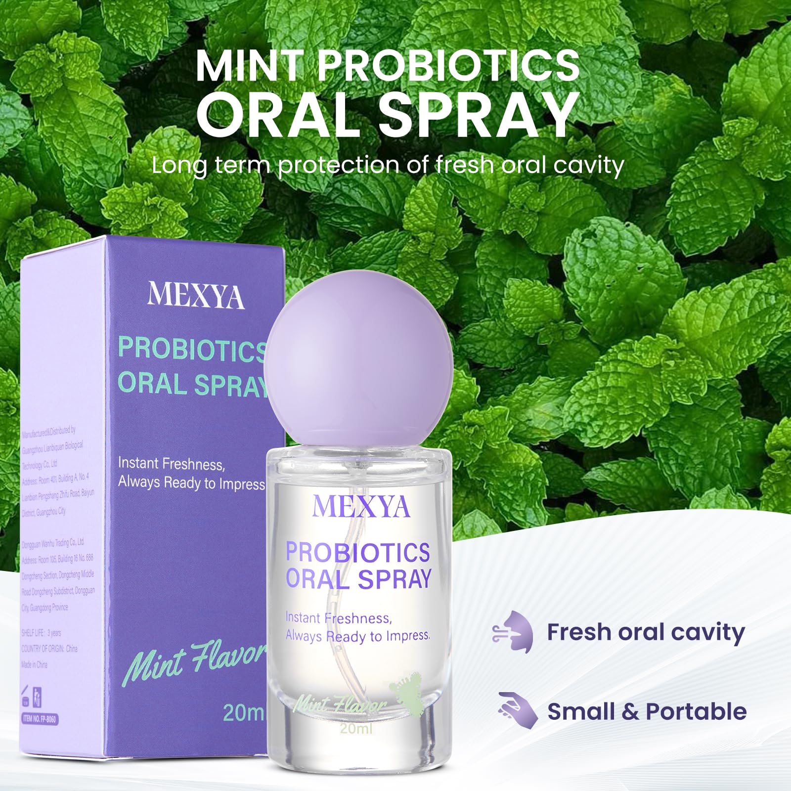 2-Pack Probiotic Oral Spray for Long-Lasting Fresh Breath, Alcohol-Free Fresh Breath Spray with Dual Cooling Mint, Travel-Sized Mouth Freshener for On-the-Go Use