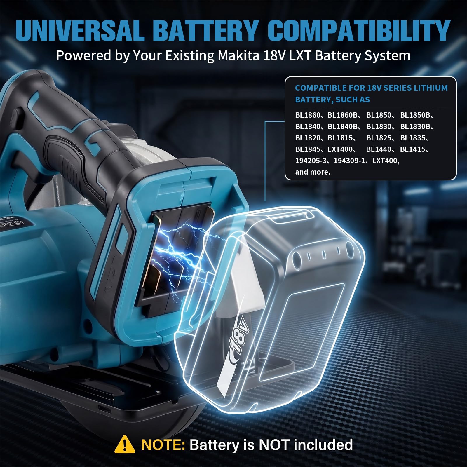 Akumulatorowa ręczna piła tarczowa 185 mm, kompatybilna z Makita 18 V – elektryczna piła tarczowa z wbudowaną prowadnicą laserową, silnik bezszczotkowy, 5000 obr./min, cięcie ukośne 0-45°, w zestawie