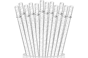ALINK 12-Pack Reusable Plastic Clear Glitter Straws, 13 in Extra Long Straws...