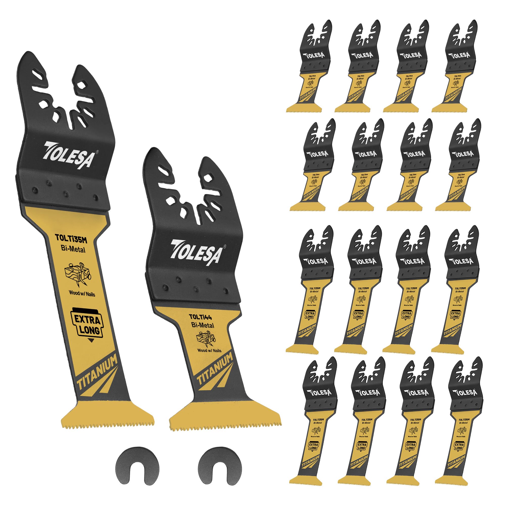 TOLESA 16 PCS Titanium Multi Tool Blades Set - Extra Long & Widened Oscillating Multitool Blades Set, Oscillating Multi Tools Metal, Wood, and Plastic — image 1