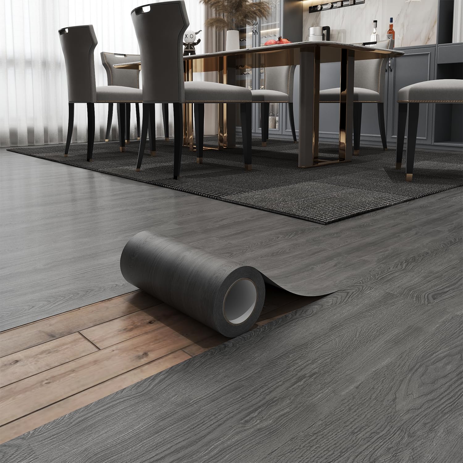 ZRJT Peel and Stick Floor Tile 11.8” x 118” Vinyl Flooring Roll Cover 9.6 Sq.Ft. Waterproof Scratch-Resistant DIY Self-Adhesive PVC Wood Flooring for