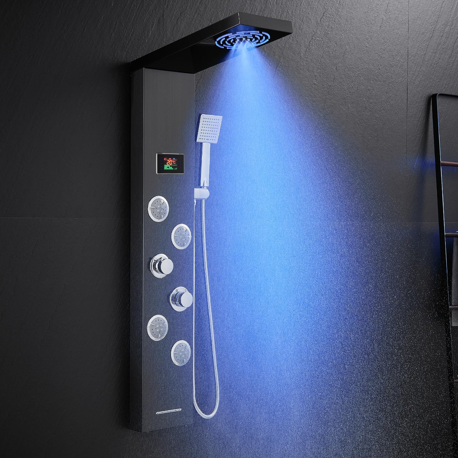 ROVOGO LED Duschpaneel mit Thermostat, 5-Funktion Duschsäule