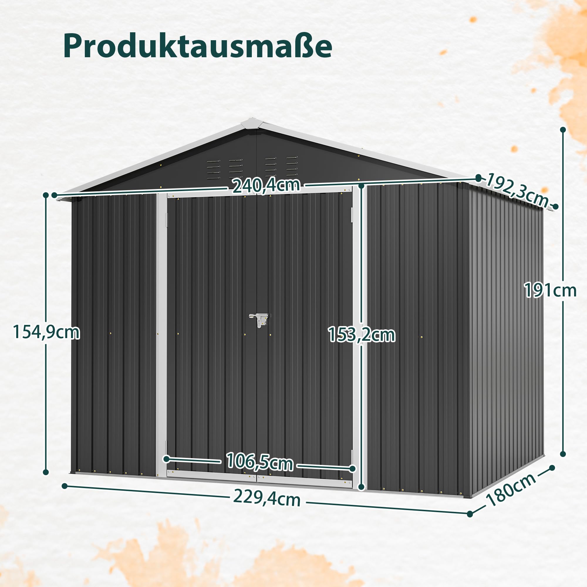 Metalowy domek ogrodowy, 300 x 252 x 191 cm, metalowy domek na narzędzia XXXL, szopa na narzędzia z dachem dwuspadowym, zamykane drzwi przesuwne, wzmocniona rama stalowa (C)