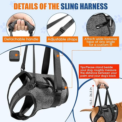 Miniatura 3 de SlowTon Arnés de elevación para perros, arnés ajustable para perros medianos y grandes, soporte para patas traseras para ayudar a rehabilitar, arnés