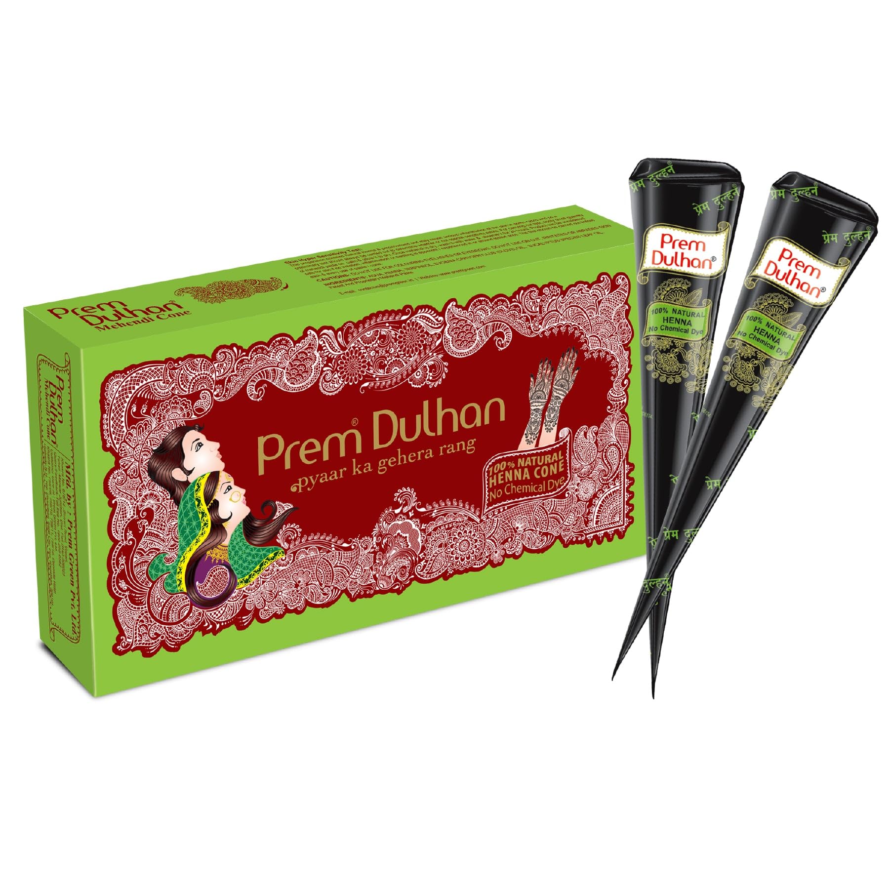 Prem Dulhan Mehendi Cones Box Pack of 1 Set of 4 Cones, Organic Henna Cones, Natural Mehandi with Stencil, Easy Application-image-18