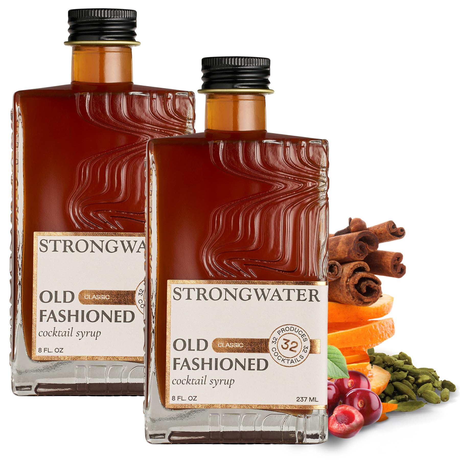 Old Fashioned Mix - Makes 64 Cocktails - Handcrafted Old Fashioned Syrup with Bitters, Orange, Cherry, Organic Demerara Sugar - Craft Cocktail Mixer, Just Mix with Bourbon,Whiskey - 2 Pack