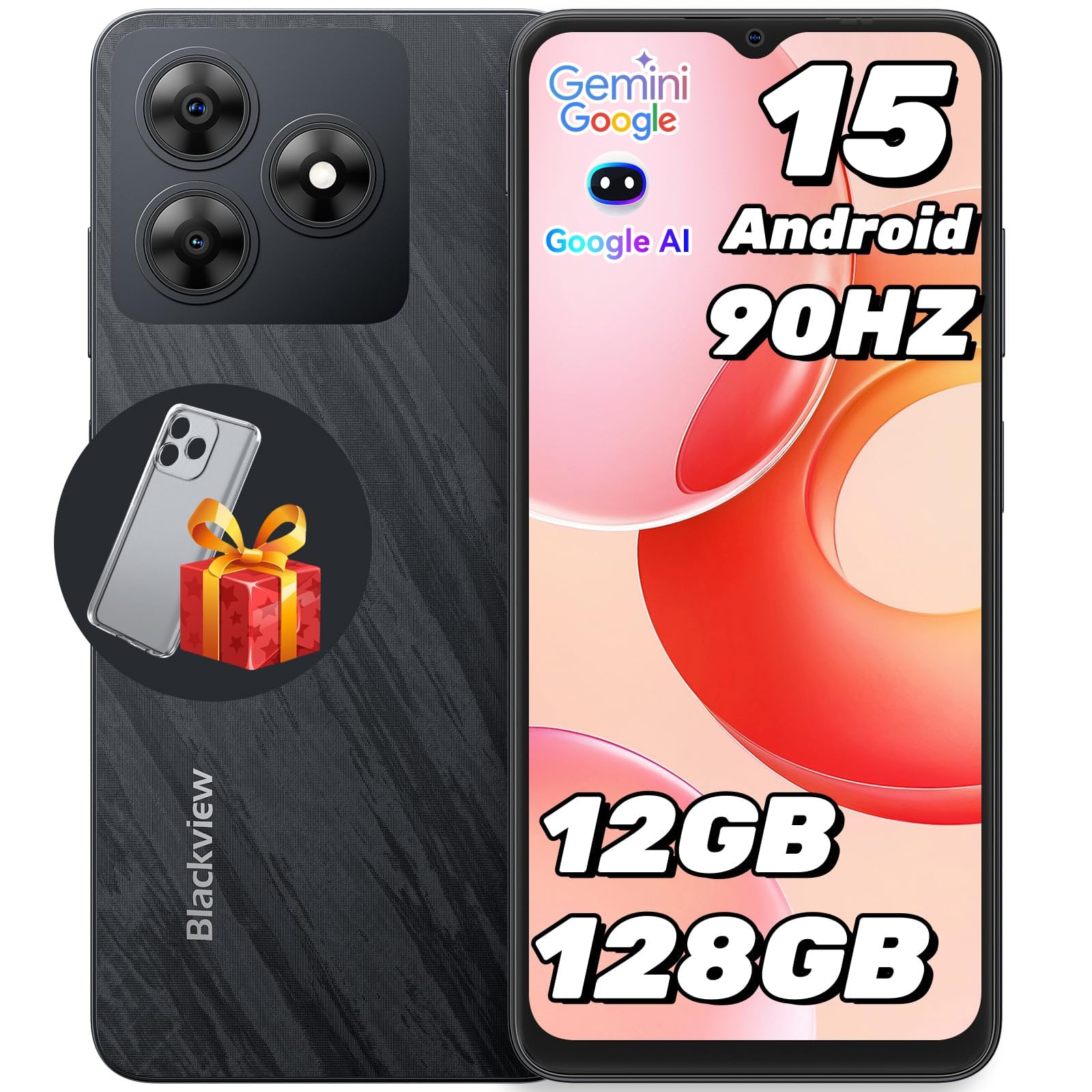 Blackview WAVE 8 Android 15 Smartphone, 12GB+128GB/2TB, 6.56" HD+Schermo/90Hz, 5000mAh/10W, Octa-Core, 13MP+8MP Telefono Cellulari, Cover Inclusa, Fingerprint/4G Dual SIM/GPS/Tipo-C/3.5mm Jack