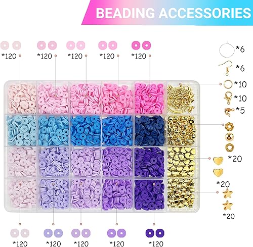 Miniatura 3 de EMUFOOK Juego de 2500 cuentas de arcilla para hacer pulseras, kit de fabricación de pulseras de la amistad para niñas, kit de cuentas para hacer