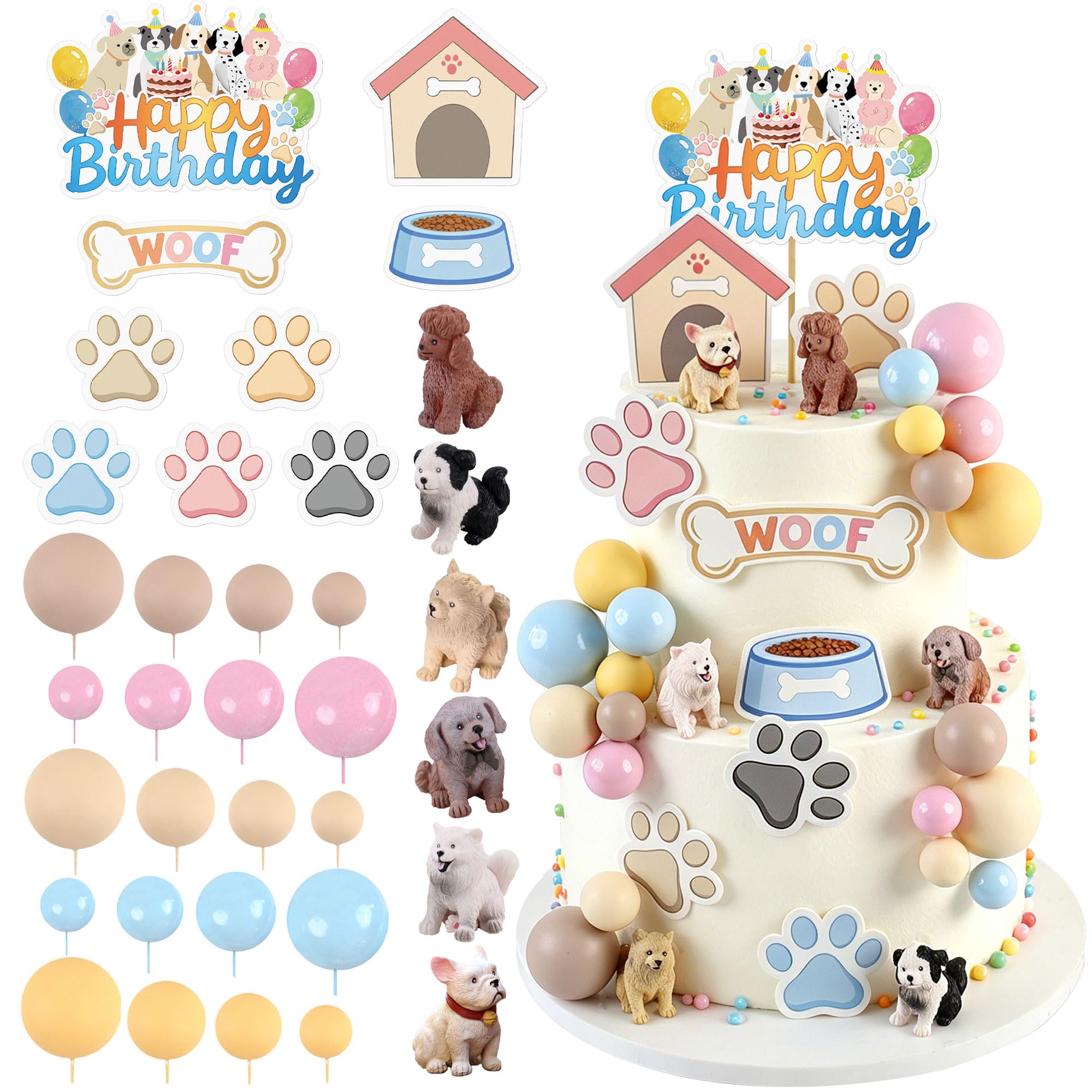 Blumomon 30 Pieces Puppy Cupcake Toppers, Cute Dog Faces Cake Toppers for Themed Party, Kids Birthday, Baby Shower, Party Supplies, DE-2023-28-1