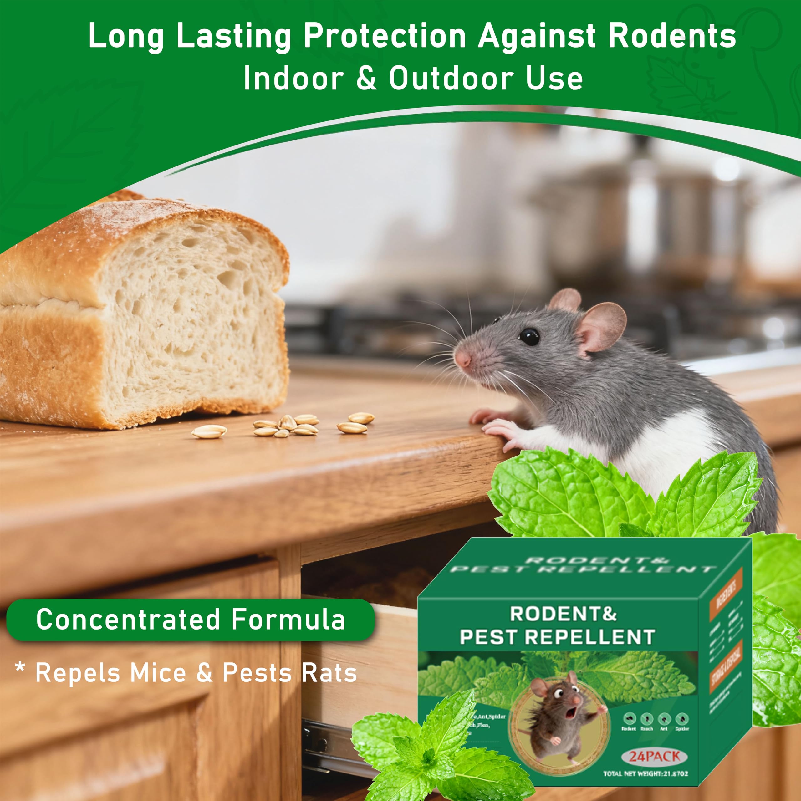 Mouse Rodent Repellent, 24 Pack Natural Rodent Repellent Balls Peppermint Oil for Mice, Mouse, Rats, Squirrel, Indoor/Outdoor Pest Control for Home, Kitchen, Garage, Garden, Caravan view 2