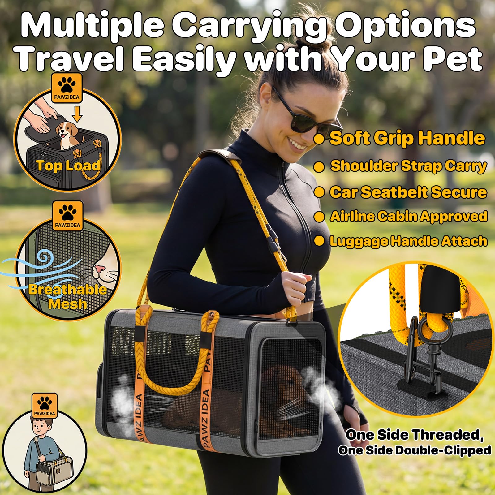 PAWZIDEA Expandable Pet Carrier Airline Approved, 18&times;11&times;11 Inches Small Dog Carriers, Collapsible Top-Load Cat Carrier for 2 Cats Under Seat, Soft-Sided Puppy & Animal Travel Bag, ID Card, Up to 15lbs - image 5