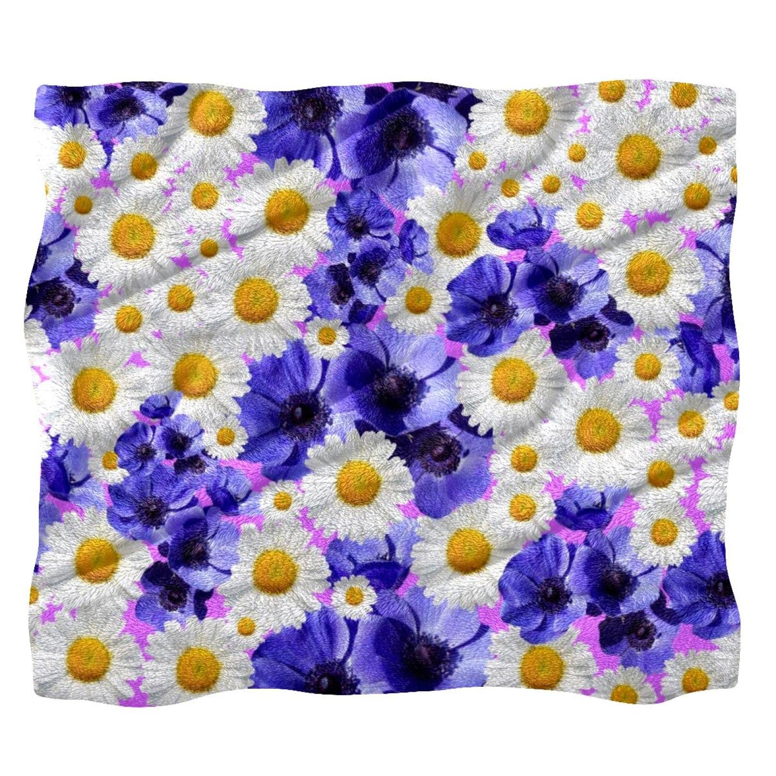 Couverture polaire motif marguerites imprimé violet toucher ultra doux