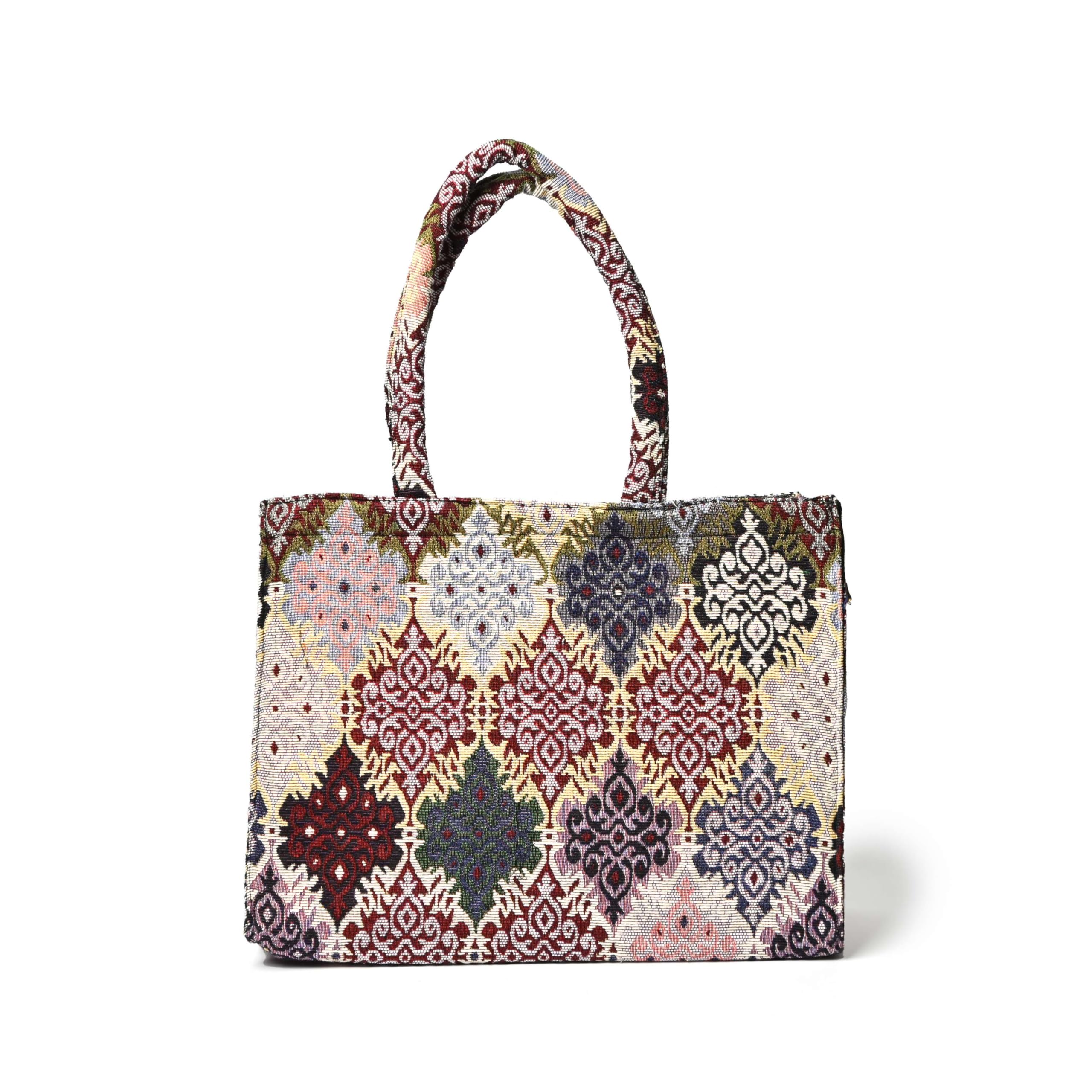 Ethnic Tote Bag – Traditional Embroidered Boho Shoulder Purse for Women – Spacious Woven Fabric Handbag for Shopping, Travel, Work & Gifting (Multicolour01)