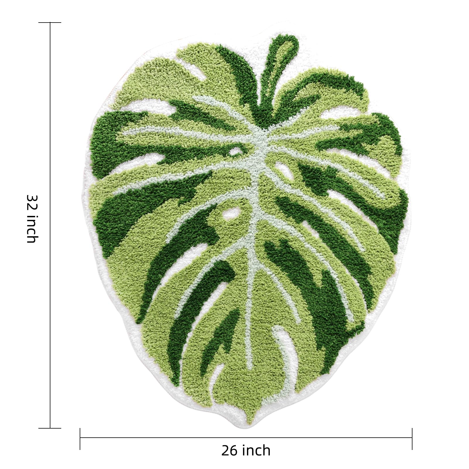 Panstar Green Leaf Mat, Large Monstera Cute Non Slip Palm Shaped Plush Fun Kitchen, Bathroom Bathtub Rugs Machine Washable: 2'2" x 2'8" (Leaf)