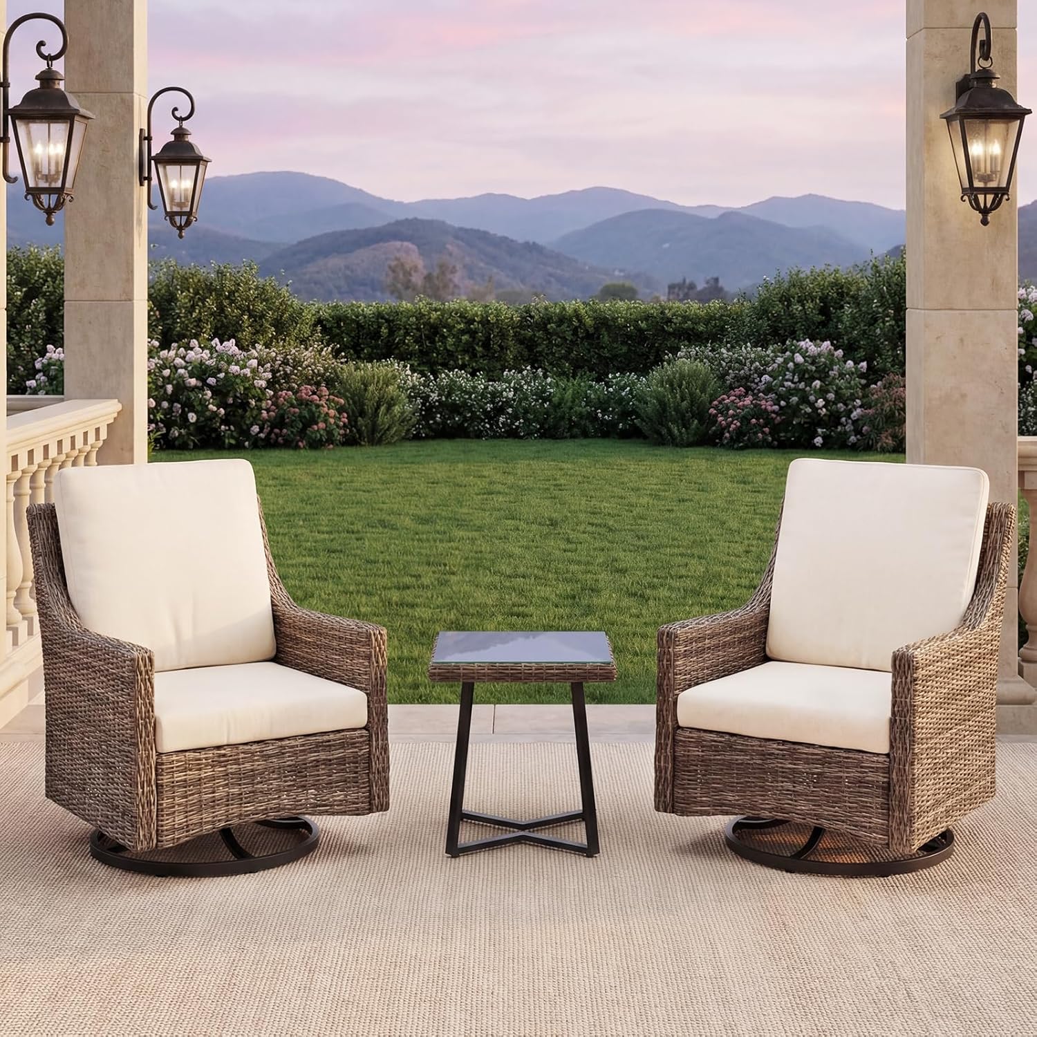 Outdoor Swivel Rocker Chair, Patio Chair with Premium Cushions, High Back Wicker Patio Rocking Glider for Deck, Porch, Yard & Poolside