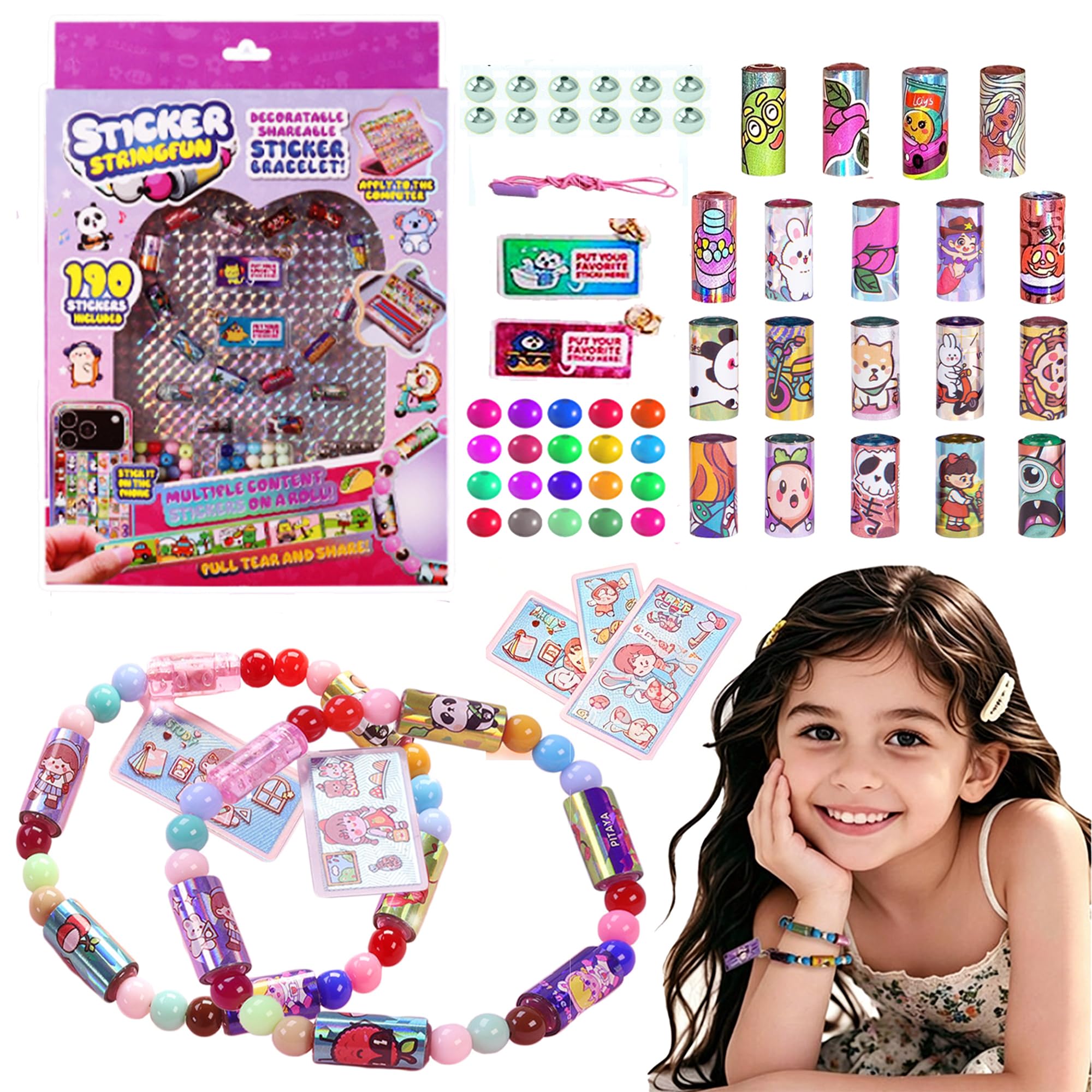 Goorder Sticker Bracelet Set for Kids 6+, 2 Sets DIY Friendship Bracelet Making Kit for Girls - 190 Fun & Creative Stickers, Toys for Ages 6 7 8 9 10 11 12 Years Old Birthday Gifts