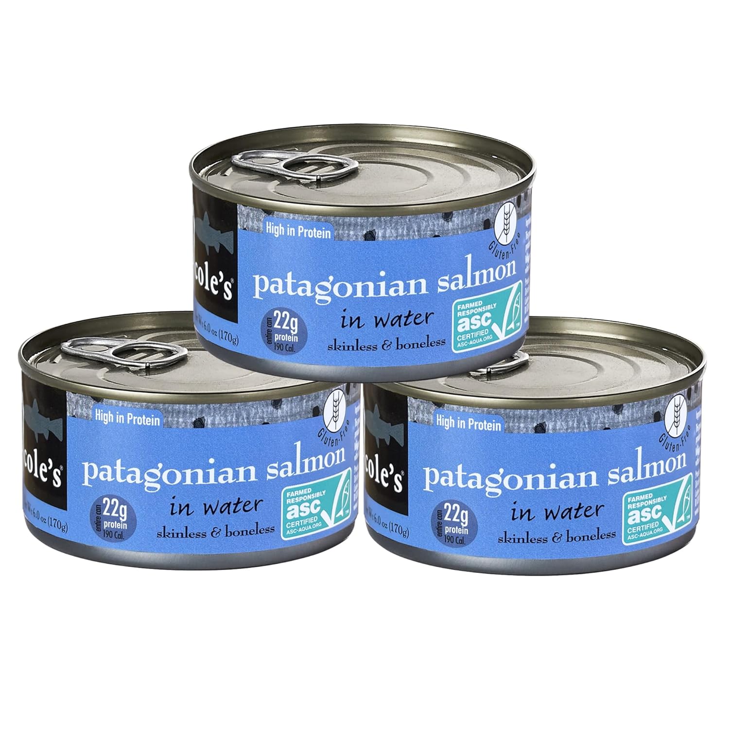COLES – Patagonian Salmon in Water – Boneless | Skinless | Canned Salmon-Seafood Rich in Protein - 6.0 oz Each Container- 3 pk