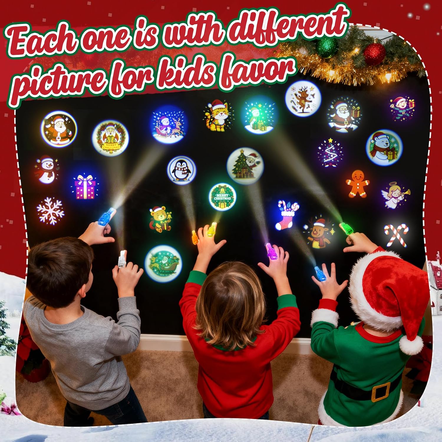 Christmas Advent Calendar with 24 pcs Different Xmas Themed LED Novelty Finger Lights Gifts for Christmas Countdown Calendar Party Favors Toys Stocking Stuffers for Kids Boys Girls Toddlers