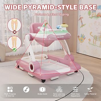 Baby Walker with Wheels, 5 in 1 Walker for Baby Boy Girl 6-12 Months with Bouncer, Music and Lights Baby Jumper Activity Center, Adjustable Height Speed, Push Walker for Ages 6-18 Months Toddler