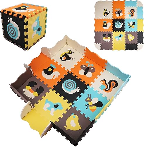 Miniatura 1 de Suwimut 25 piezas de tapete de juego para bebé con valla azulejos de espuma entrelazados de 039 pulgadas de grosor con 9 estilos de animales