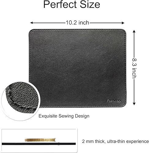 Miniatura 3 de Alfombrilla de mouse de cuero, alfombrilla de mouse de madera, alfombrilla de mouse de doble cara con borde cosido, alfombrilla de mouse ultra fina