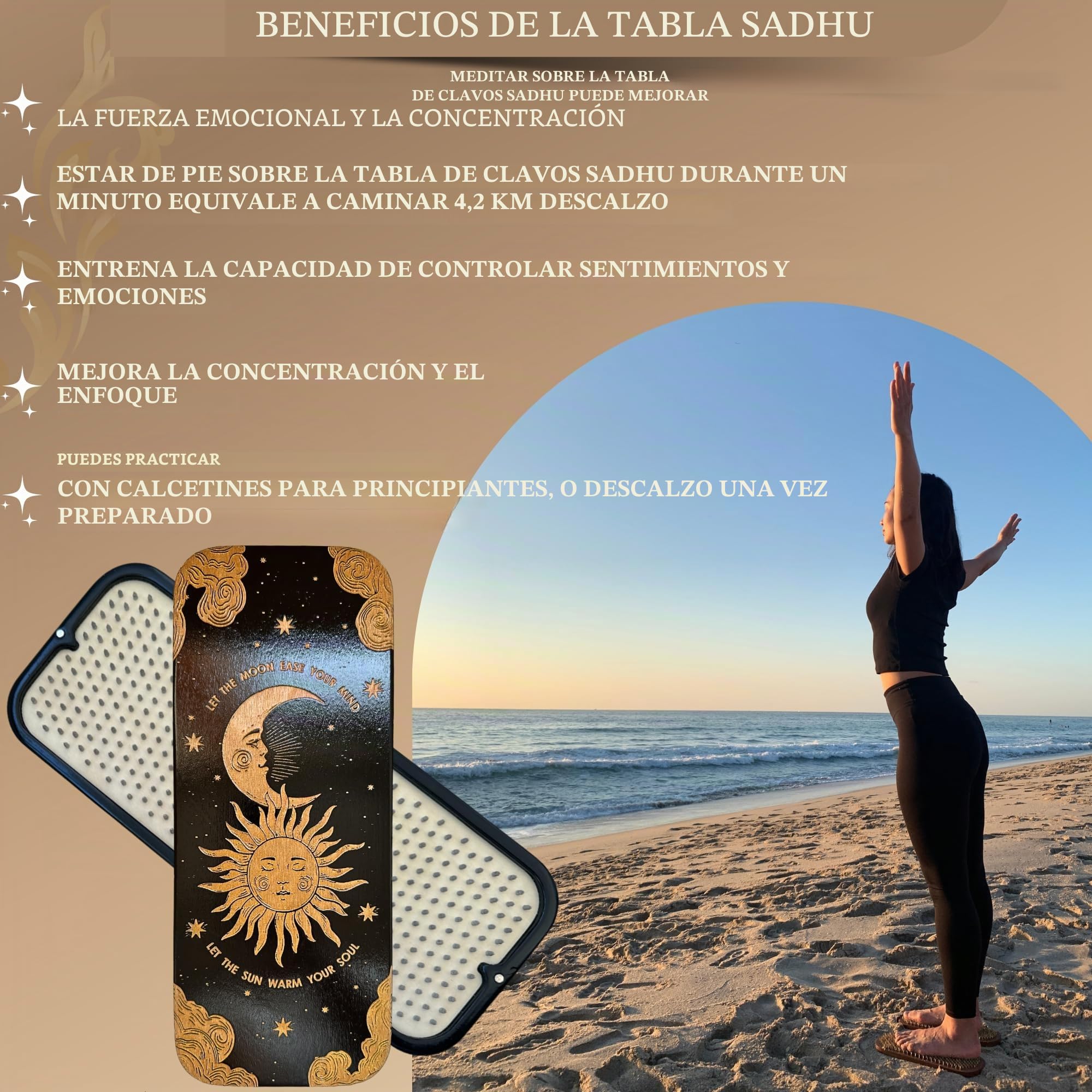 Tengry Sadhu - Tabla de uñas ligera para principiantes, 0.31 pulgadas (8 mm), hexagonal, uñas de alta calidad, tablero de madera Sadhu delgado para yoga, masaje de pies de acupuntura, regalo de yoga