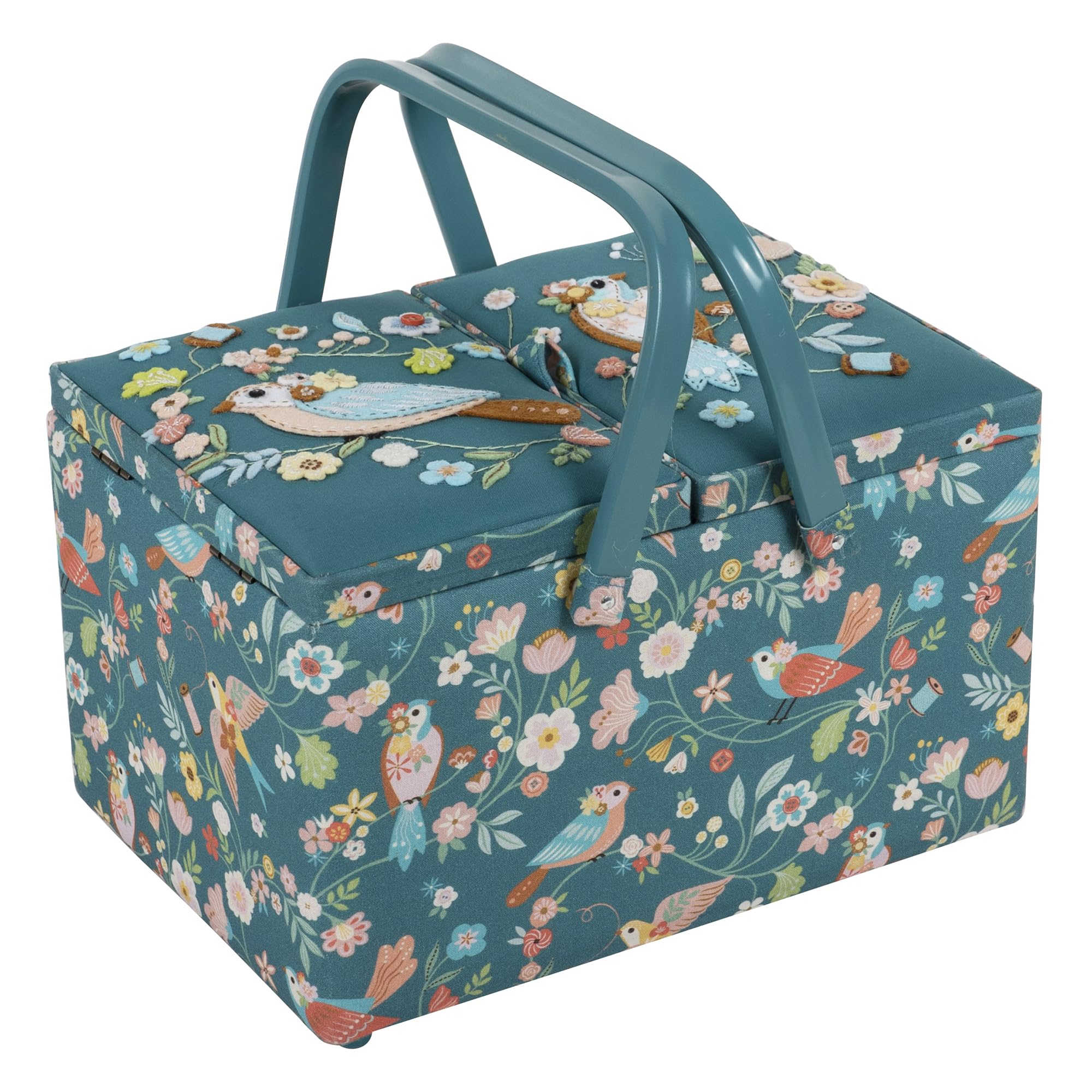 Hobby Gift Large Twin Lid Sewing Craft Storage Box, Appliqué, Bird Aviary