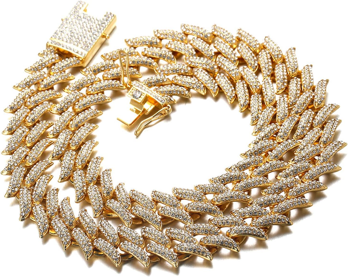 Halukakah Diamond Cuban Link for Men 20MM,18k Real Gold/Platinum Plated Gold Chain Iced Out 3 Row Diamonds Thorn Chain Bracelet/Necklace,Prong Set Lab Diamonds,with FREE Giftbox - Image 5