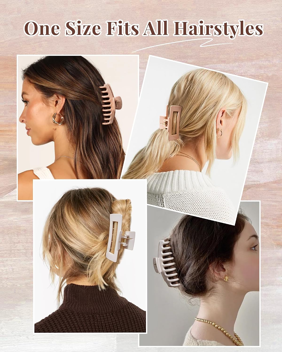 Mesovor 4 Pack Silicone Flexible Hair Claw Clips, Nonslip Large Bendable Claw Clip | Soft Hair Grip Hairclips for Thin and Thick (Dark Khaki, Light Khaki)