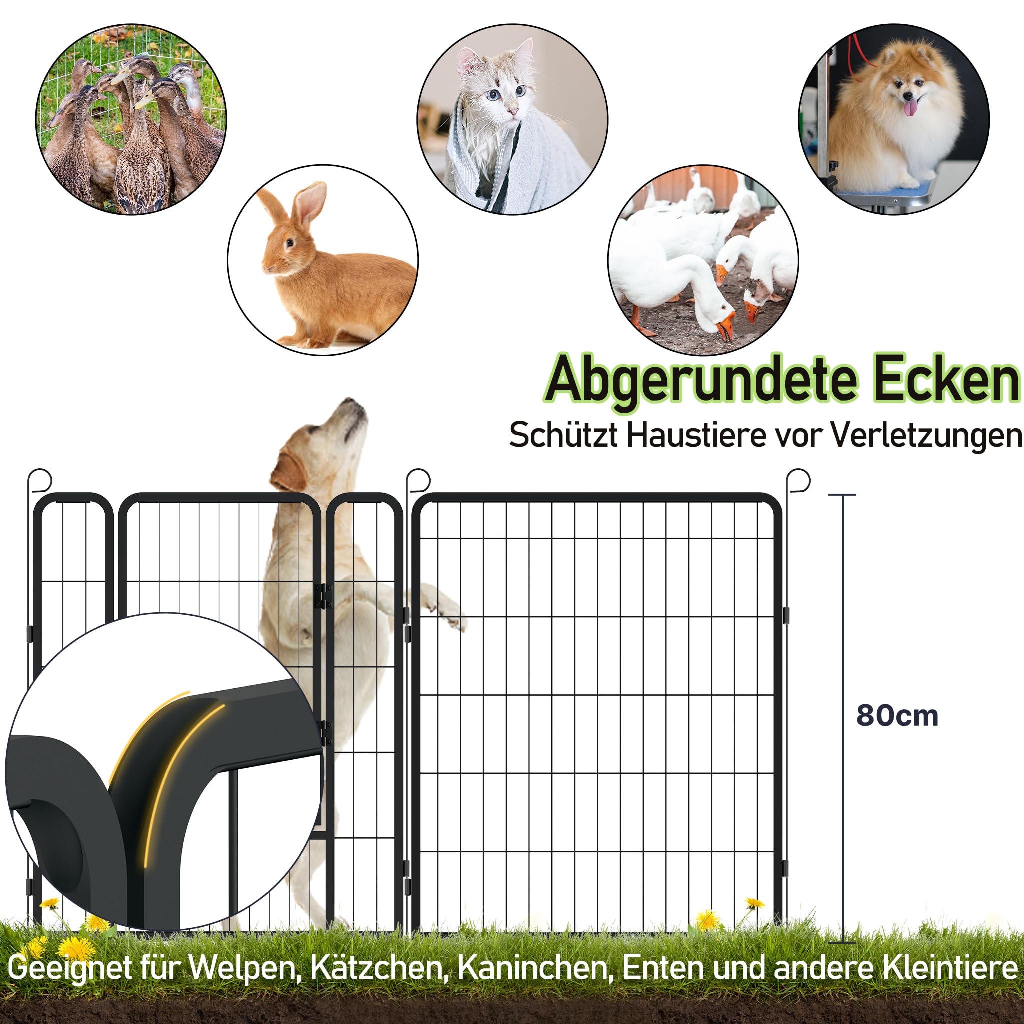 Recinzione per cani per cuccioli, altezza 80 cm, pieghevole, flessibile, per interni ed esterni, 65 x 80 cm, 12 pezzi
