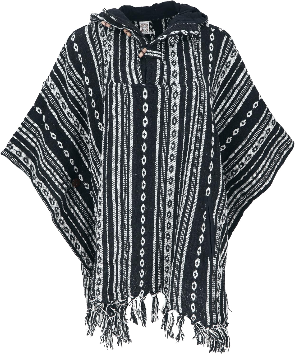 GURU SHOP Cape, Poncho étnico, poncho andino, hombre/mujer, negro, algodón, talla: talla única