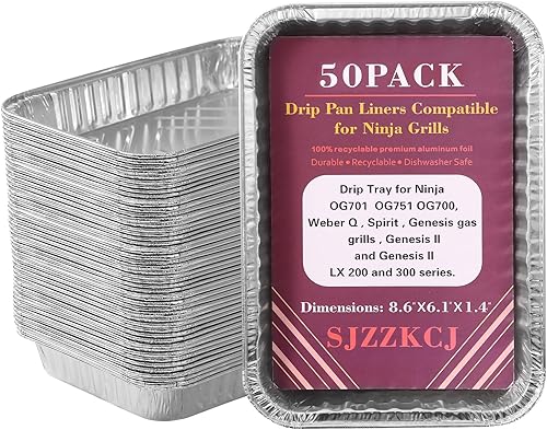 Miniatura 1 de Paquete de 50 bandejas de goteo compatibles con parrillas de gas Ninja OG701 OG751 OG700, Weber Q , Spir, Genesis II LX 200 y 300 Series, bandeja de