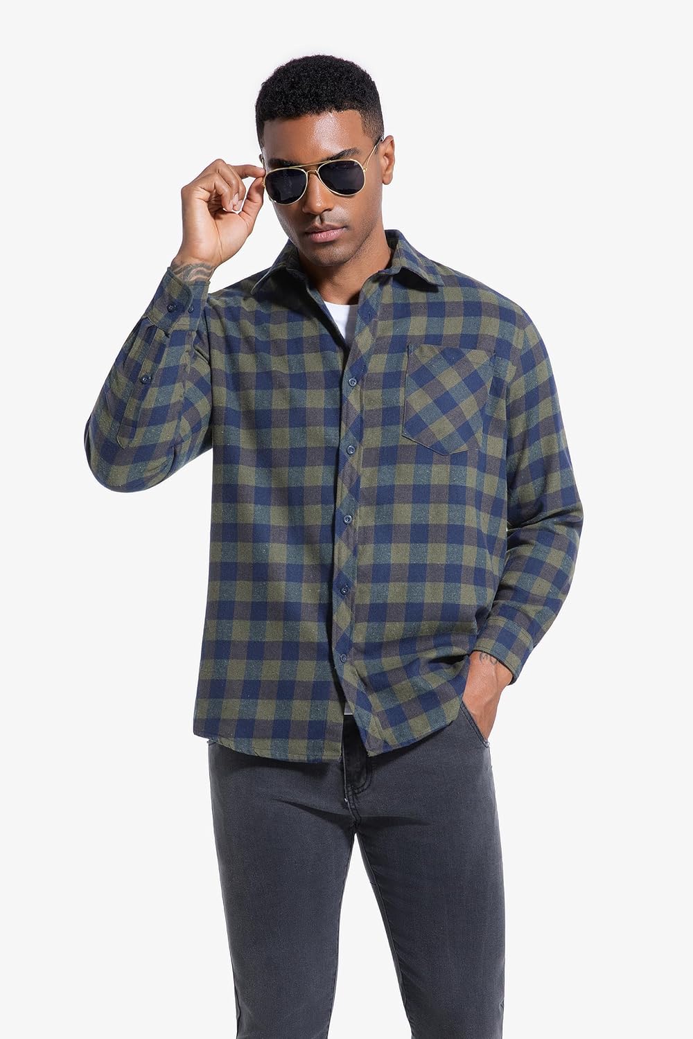 JupiterSecret Mens Flannel Plaid Shirts Long Sleeve Button Down Casual Shirt Regular Fit with Pockets - Image 3