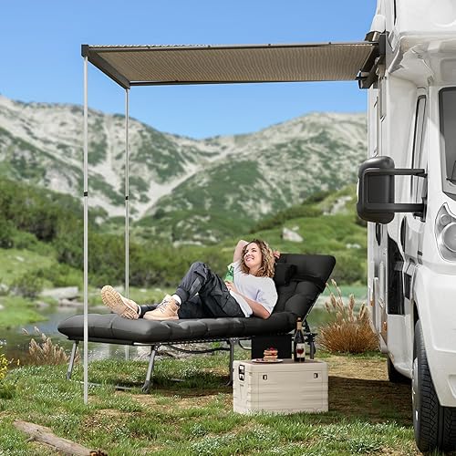 Miniatura 2 de Catre de camping plegable acolchado para adultos con colchón de doble capa, ultra cómodo, tumbona portátil de 5 posiciones para exteriores e