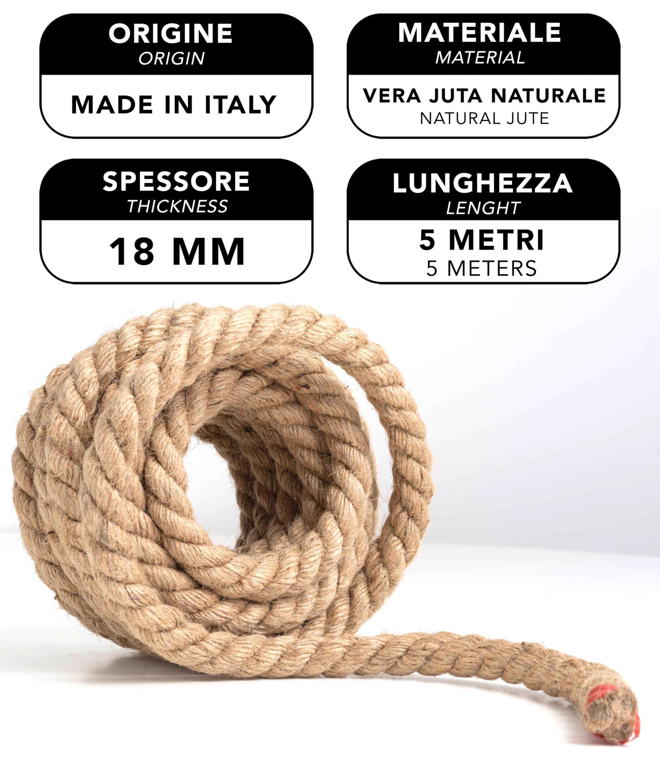Corde Jute Naturelle IPEA 12mm - 10m - Fabriquée En Italie - Déco