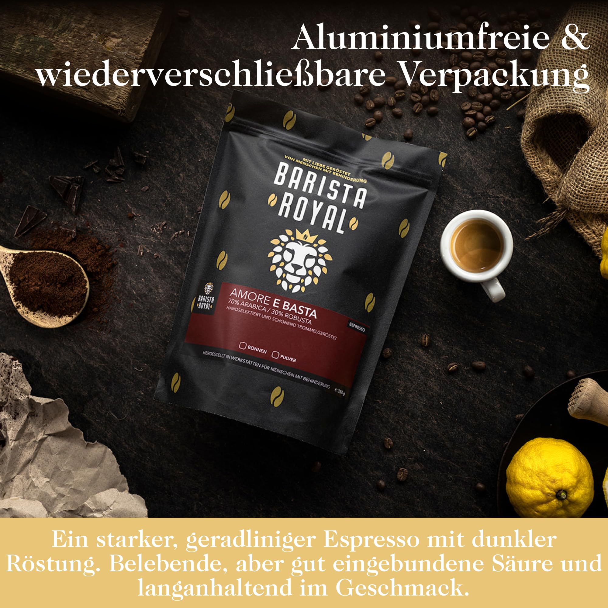 BARISTA ROYAL Ziarna espresso 1 kg "Amore E Basta Espresso" | Świeże ziarna kawy są bezpośrednio obrabiane | 70% Arabica, 30% ziaren Robusta Espresso | Idealne do w pełni automatycznych ekspresów i sitków