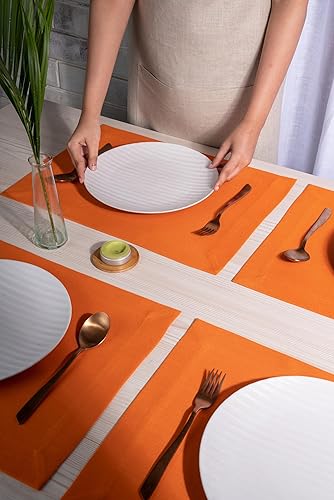 Miniatura 4 de D'Moksha - Juego de 4 manteles individuales de otoño de 14 x 19 pulgadas, color naranja para Acción de Gracias, Navidad, fiestas, tela reciclada con